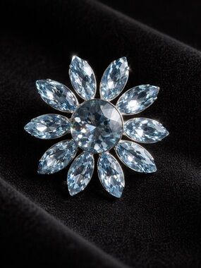 Vintage Light Blue Crystal Flower Brooch